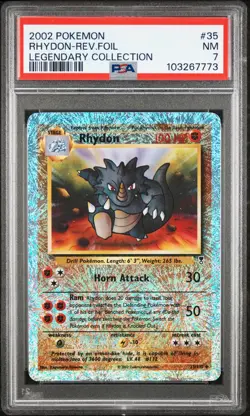 2002 POKEMON LEGENDARY COLLECTION #35 RHYDON-REVERSE FOIL PSA 7 - Image 1
