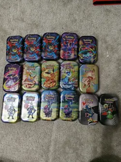 Pokemon TCG Mini Tin Lot Of 16 Tins Empty (Tin And Art Card Only) - Image 1