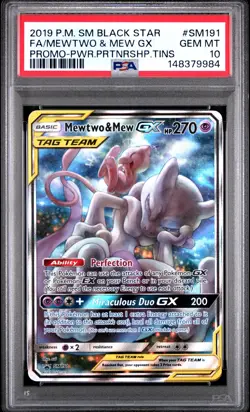 2019 POKEMON SM BLACK STAR PROMO #SM191 FULL ART/MEWTWO & MEW GX PSA 10 - Image 1