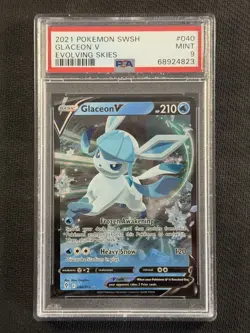 Pokemon Cards PSA 9 MINT Glaceon V Evolving Skies SWSH 2021 040/203 - Image 1