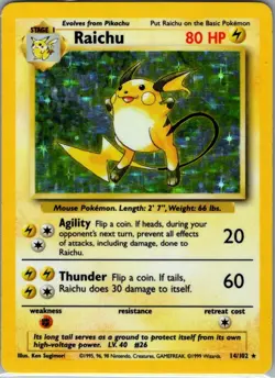 Raichu 14/102 Holo Base Set - Pokemon Card - LP - Image 1
