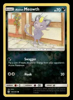 Alolan Meowth 128/236 Reverse Holo S&M Cosmic Eclipse Pokemon Card - Image 1