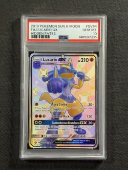 Pokemon Cards PSA 10 GEM MT Lucario Gx Hidden Fates Full Art S&M 2019 SV64/SV94 - Image 1