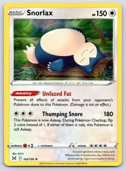 Snorlax 143/196 Lost Origin Holo Pokemon NM - Image 1