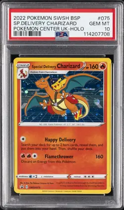 2022 POKEMON SWSH BLACK STAR PROMO #075 SPECIAL DELIVERY CHARIZARD-HOLO PSA 10 - Image 1