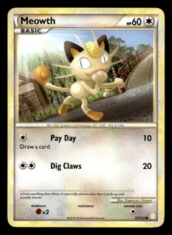Meowth 75/123 Common HeartGold & SoulSilver Pokemon LP - Image 1