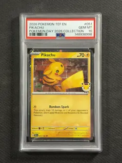 Pokemon Cards PSA 10 GEM MT Pikachu Pokemon Day 2026 Collection Promo 051/162 - Image 1
