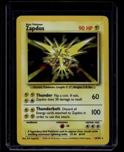Pokemon TCG Zapdos 16/102 Base Set Holo Rare HP A - Image 1