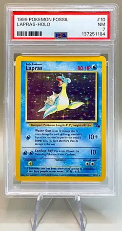 Pokemon Lapras #10/62 Holo Rare - 1999 Fossil Set - PSA 7 Near Mint (NM) Cond.! - Image 1