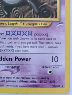 Minor Flaws Unown X 30/105 50 HP '02 Neo Destiny Non Holo Rare Pokemon Game Card - Image 5