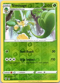 Pokemon Simisage 7/189 Darkness Ablaze Uncommon Reverse Holo NM TCG - Image 1