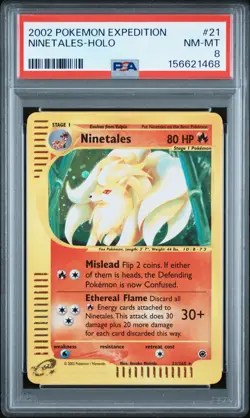 2002 POKEMON EXPEDITION HOLO RARE NINETALES 21/165 PSA 8 - Image 1