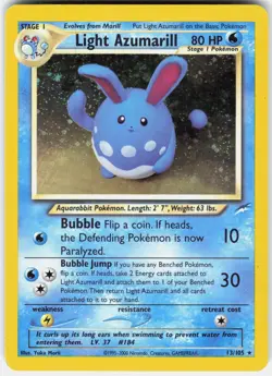 Pokemon Light Azumarill 13/105 Holo Rare Neo Destiny Pokemon Moderately Played - Image 1
