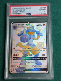 Pokemon TCG Lucario GX SV64/SV94 Shiny Holo Rare Full Art Hidden Fates PSA 10 - Image 1
