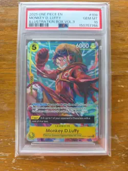 2025 One Piece EN Monkey D. Luffy PSA 10 GEM Illustration Box Vol. 3 FULL ART SR - Image 5