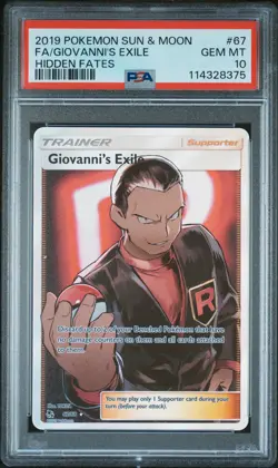 2019 POKEMON SUN & MOON HIDDEN FATES #67 FULL ART/GIOVANNI'S EXILE PSA 10 - Image 1