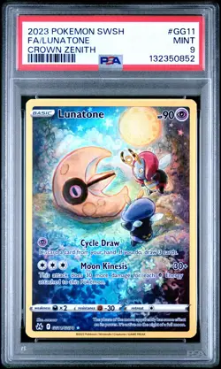 2023 POKEMON SWORD & SHIELD CROWN ZENITH #GG11 FULL ART/LUNATONE PSA 9 - Image 1