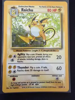 Pokemon Raichu Holo Rare 14/102 1999 Unlimited Pokemon TCG Raw Card - Image 1