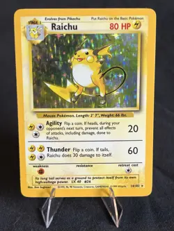Pokemon TCG Raichu 14/102 Holo Card Base Set Unlimited Holo Rare, LP/NM - Image 1