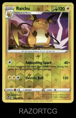 RAICHU 050/195 UC SILVER TEMPEST POKEMON REVERSE HOLO NM/M - Image 1