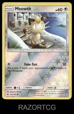 MEOWTH 101/147 C BURNING SHADOWS POKEMON REVERSE HOLO NM/M - Image 1