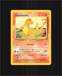 Charmander 46/102 Common Base Set Unlimited Pokemon Moderately Played - Image 1