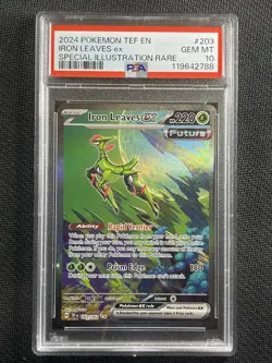 Pokemon Card PSA 10 GEM MT Iron Leaves Ex SIR Temporal Forces 2024 S&V 203/162 - Image 1