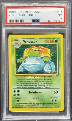 1999 POKEMON BASE SET UNLIMITED #15 VENUSAUR-HOLO PSA 7 - Image 1