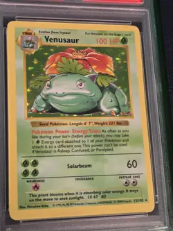 1999 POKEMON BASE SET SHADOWLESS #15 VENUSAUR-HOLO PSA 5 - Image 3