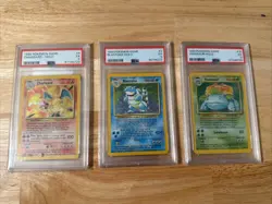 Pokemon TCG Base Set Unlimited Charizard, Venusaur, Blastoise PSA 5 - Image 1