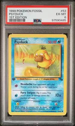 1999 POKEMON FOSSIL - WIZARDS OF THE COAST - #53 PSYDUCK 1ST EDITION PSA 6 - Image 1
