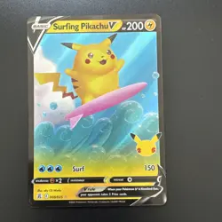 Pokemon TCG Surfing Pikachu v 008/025 25th Celebrations Full Art Holo Rare NM - Image 1