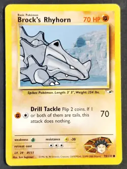 Brock's Rhyhorn 070/132 Gym Heroes Regular, Vintage ✰ WOTC Pokemon 2000 •MP/LP - Image 1