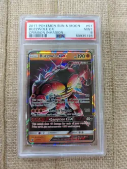 PSA 9 Graded 2017 Pokemon Sun & Moon Buzzwole GX Crimson Invasion #57 - Image 1