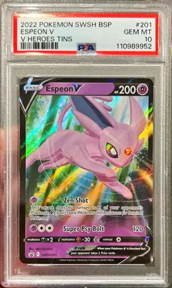 2022 Pokemon SWSH BSP V Heroes Tin Espeon V Holo SWSH201 PSA 10 Gem Mint - Image 1