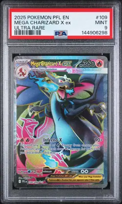 2025 POKEMON PFL EN-PHANTASMAL FLAMES ULTRA RARE #109 MEGA CHARIZARD X EX PSA 9 - Image 1