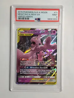 2019 Pokemon Sun and Moon Unified Minds Mew/Mewtwo Gx #71 PSA 9 - Image 1