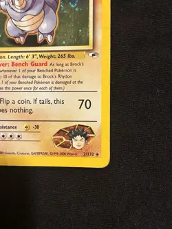 Pokemon TCG Brock's Rhydon Holo Rare Gym Heroes 2/132 English 2000 HP - Image 3