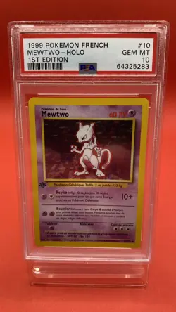 WoTC Mewtwo #10 Holo PSA 10 French 1st Edition 1999 Pokemon Base Set Pop 25 Rare - Image 1