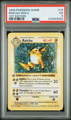 Pokemon Raichu Base Set Shadowless 1st Edition PSA 5 14/102 1999 Holo - Image 1