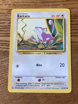 Rattata Base Set 61/102 Pokemon Card WoTC NM/Light Play - Image 1