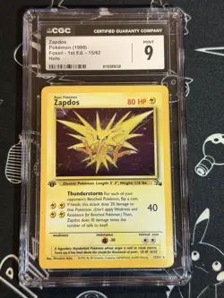 Zapdos Holo 1st Edition 15/62 Pokemon 1999 Fossil WOTC Vintage Card CGC 9 MINT - Image 1