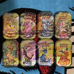 Pokemon TCG Empty Prismatic Evolutions Mini Tins Art Set Bundle X 8 Tins - Image 1