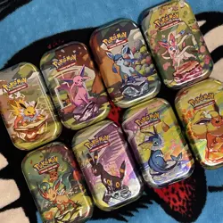 Pokemon TCG Empty Prismatic Evolutions Mini Tins Art Set Bundle X 8 Tins - Image 2