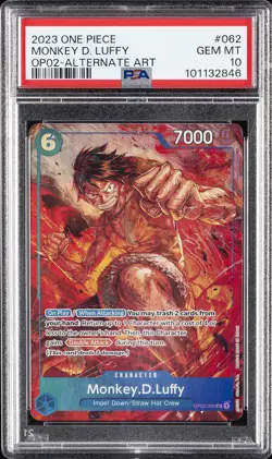 2023 ONE PIECE OP02-PARAMOUNT WAR ALTERNATE ART #062 MONKEY D. LUFFY PSA 10 - Image 1