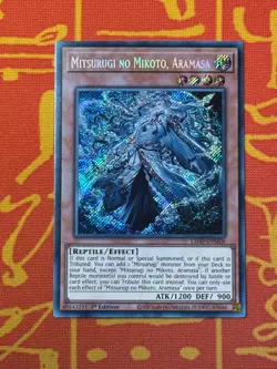 YUGIOH MITSURUGI NO MIKOTO, ARAMASA SECRET RARE NM L26D-ENM06 - Image 1