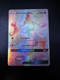 Mewtwo GX 76/73 Rainbow Secret Rare Card Holo Pokemon Card Shining Legends - Image 1