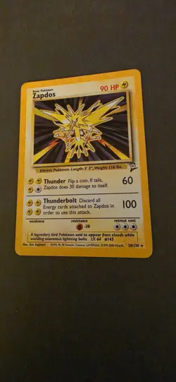 Vintage Pokemon Card - Zapdos Base Set 2 20/130 2000 Rare Holo LP - Image 1