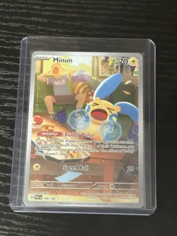 Pokemon TCG Minun Card 194/182 Paradox Rift IR Holo NM Condition - Image 1