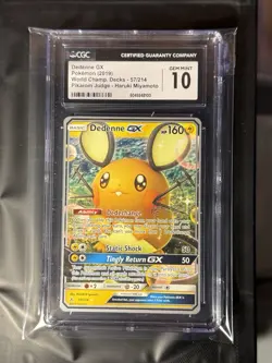 Dedenne GX 57/214 - MINT 2019 WORLD CHAMPIONSHIP - Pokemon TCG Unbroken AGS 9 - Image 1